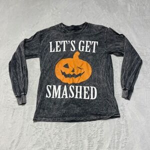 Spirit Halloween Graphic Tee Unisex Small Gray Let's Get Smashed Acid Wash